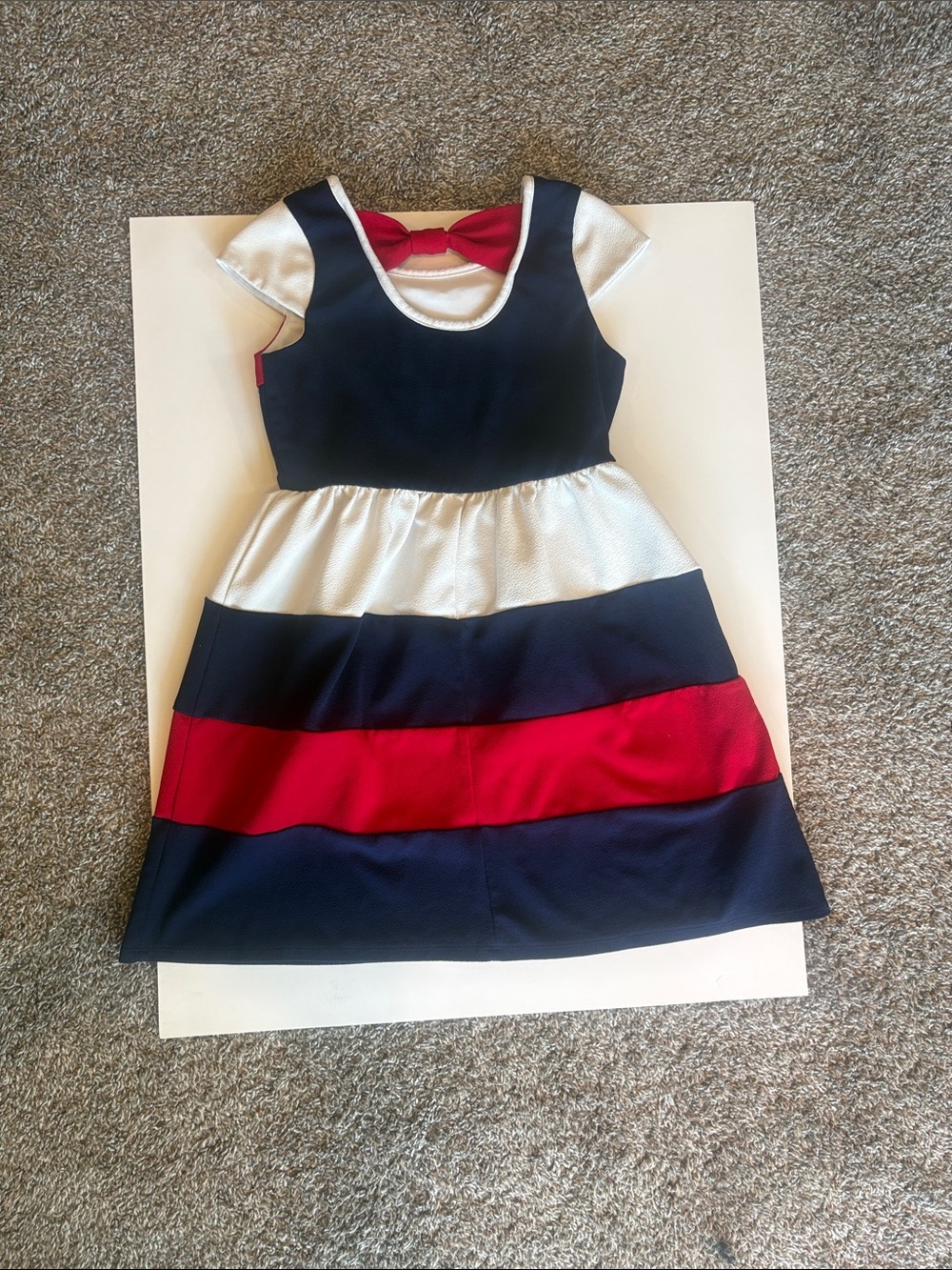 Zunie Girls Dress Red White & Navy Striped Bow-Back Party Dress Size 10 - Picture 7 of 11